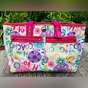 Coach Poppy Daisy Graffiti Bright Pink Floral Nylon Tote | Diaper Bag